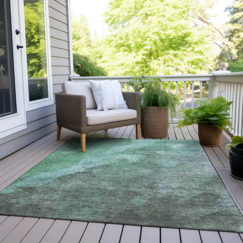 Teal Blue And Pale Aqua Abstract Washable Indoor Outdoor Area Rug Photo 7