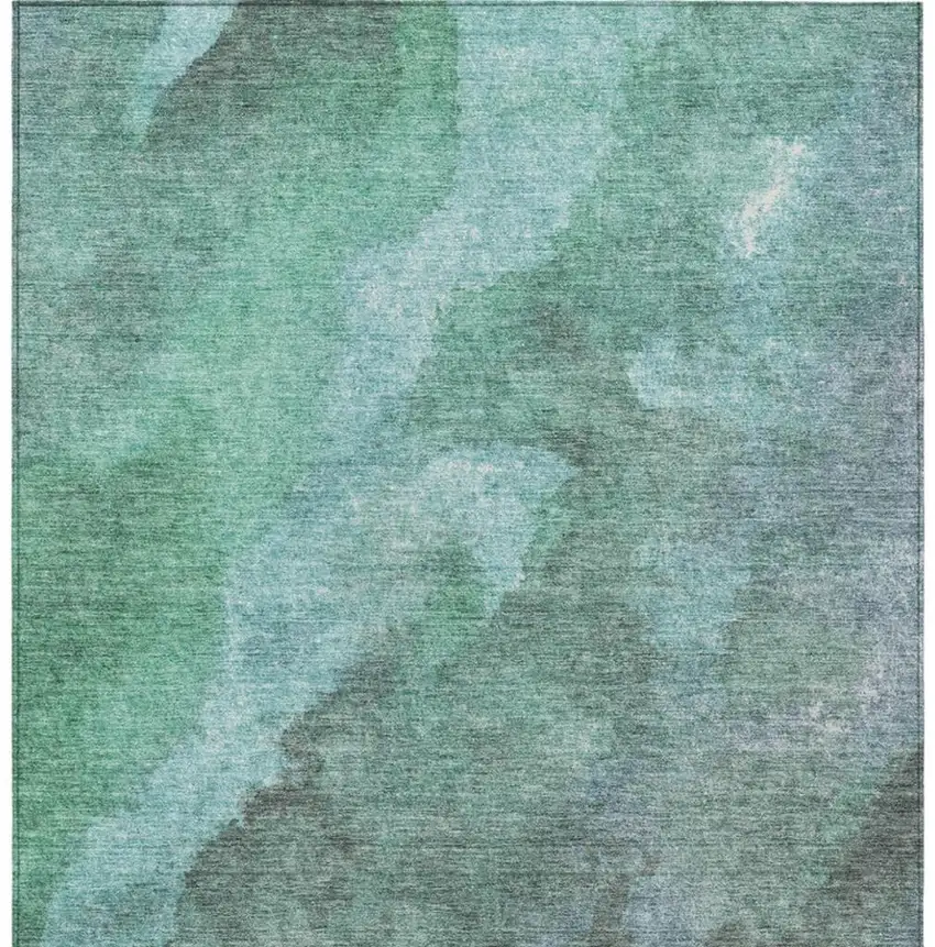 Teal Blue And Pale Aqua Abstract Washable Indoor Outdoor Area Rug Photo 1