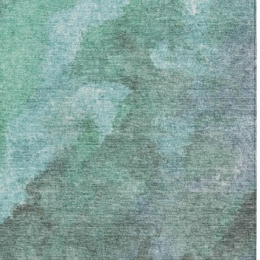 Teal Blue And Pale Aqua Abstract Washable Indoor Outdoor Area Rug Photo 9
