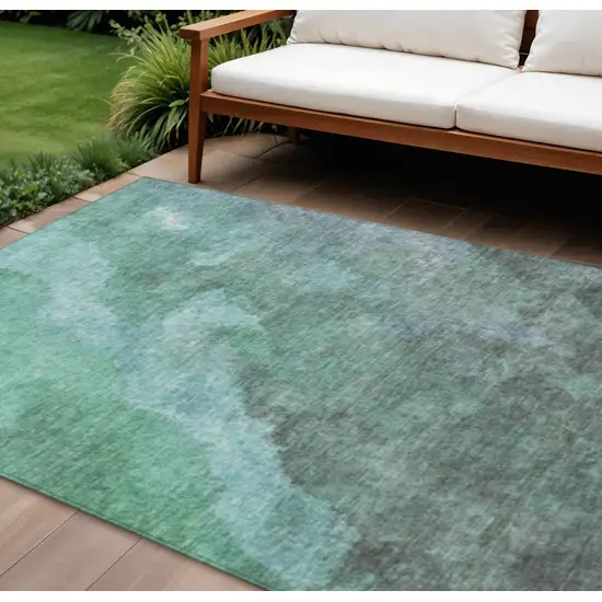 Teal Blue And Pale Aqua Abstract Washable Indoor Outdoor Area Rug Photo 2