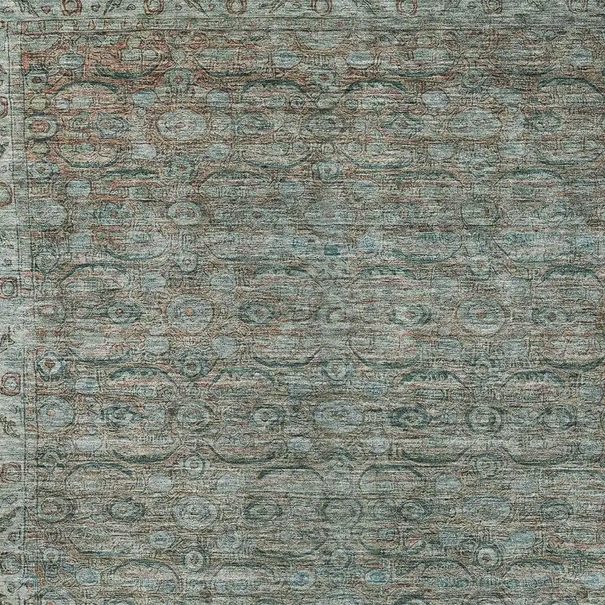 Teal Blue And Pale Aqua Floral Washable Indoor Outdoor Area Rug Photo 4