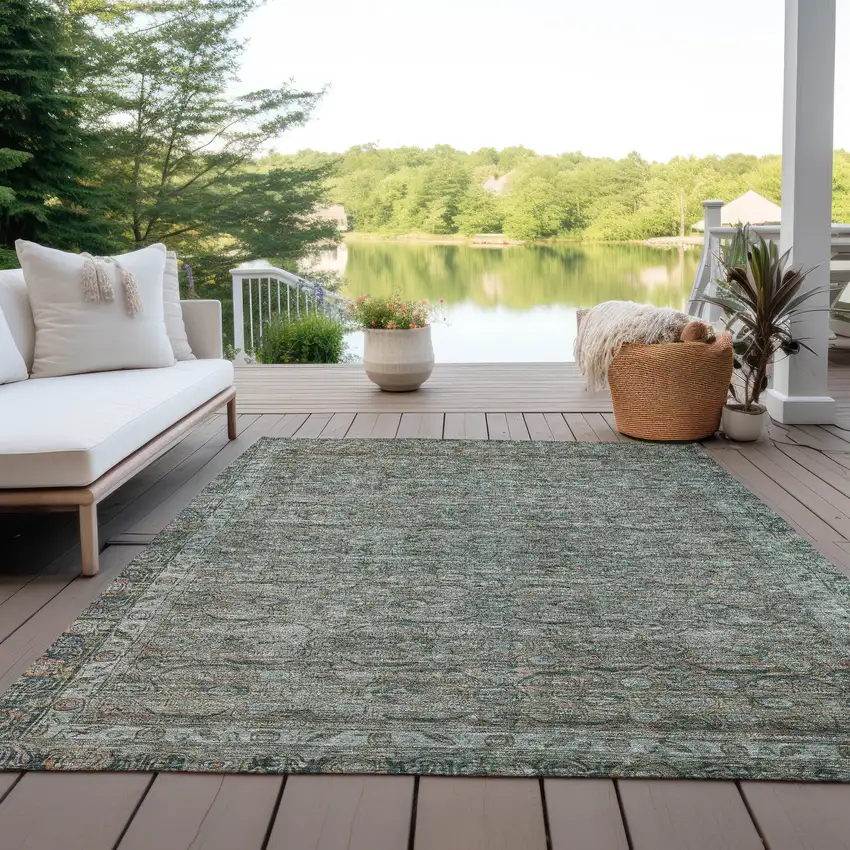 Teal Blue And Pale Aqua Floral Washable Indoor Outdoor Area Rug Photo 5