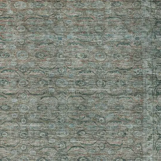 Teal Blue And Pale Aqua Floral Washable Indoor Outdoor Area Rug Photo 4