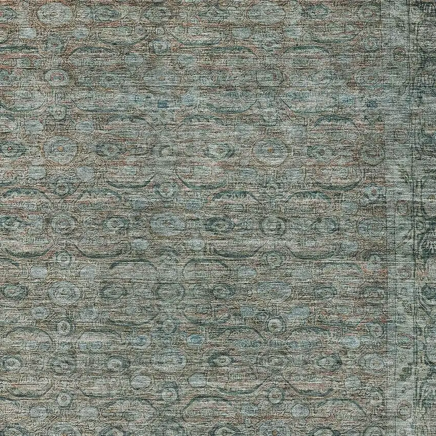 Teal Blue And Pale Aqua Floral Washable Indoor Outdoor Area Rug Photo 4