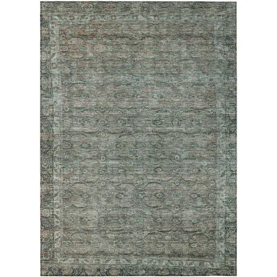 Teal Blue And Pale Aqua Floral Washable Indoor Outdoor Area Rug Photo 1