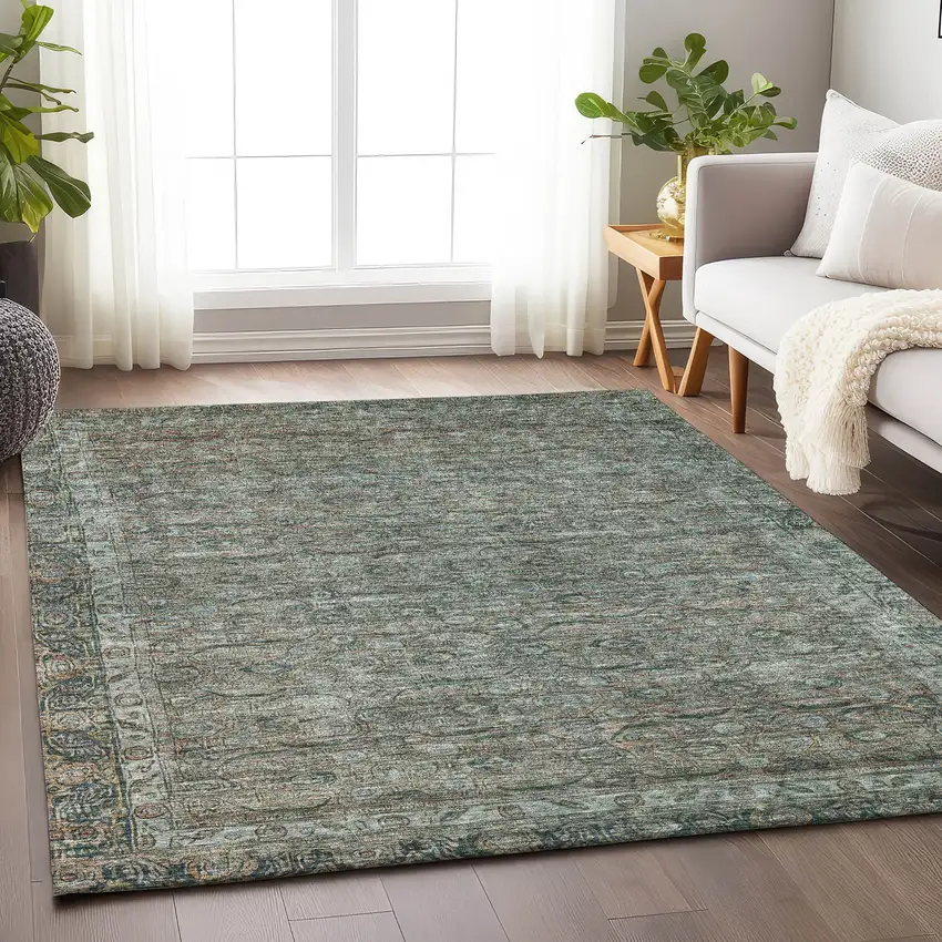 Teal Blue And Pale Aqua Floral Washable Indoor Outdoor Area Rug Photo 6