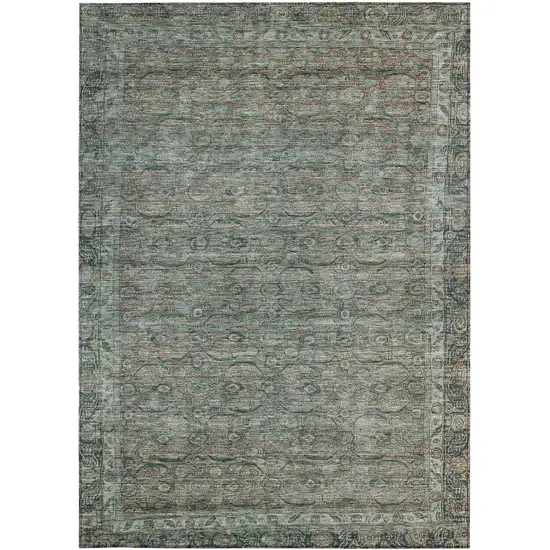 Teal Blue And Pale Aqua Floral Washable Indoor Outdoor Area Rug Photo 4