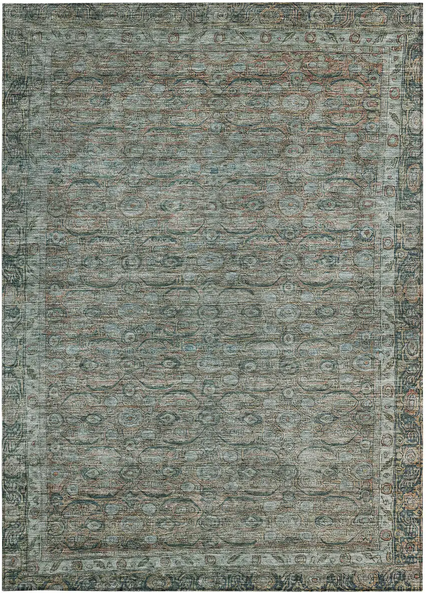 Teal Blue And Pale Aqua Floral Washable Indoor Outdoor Area Rug Photo 4