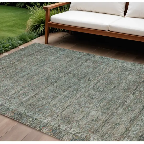 Teal Blue And Pale Aqua Floral Washable Indoor Outdoor Area Rug Photo 2