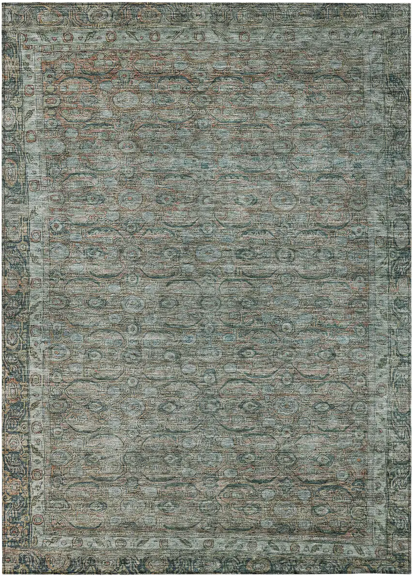 Teal Blue And Pale Aqua Floral Washable Indoor Outdoor Area Rug Photo 1