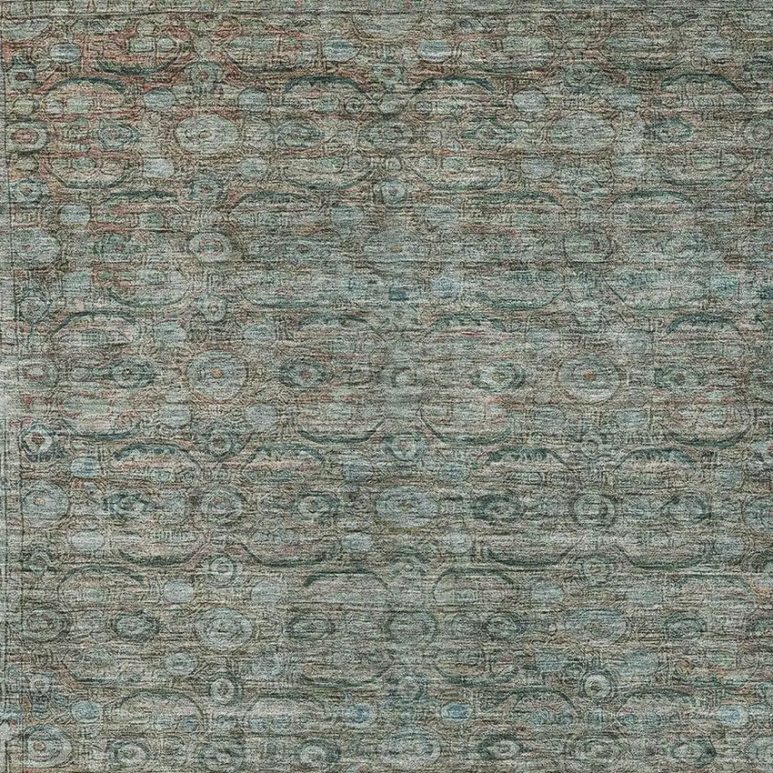 Teal Blue And Pale Aqua Floral Washable Indoor Outdoor Area Rug Photo 4