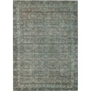 Photo of Teal Blue And Pale Aqua Floral Washable Indoor Outdoor Area Rug