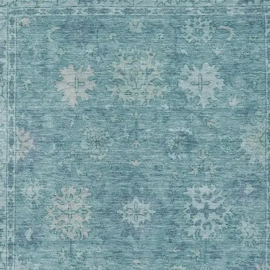Teal Blue And Pale Aqua Floral Washable Indoor Outdoor Area Rug Photo 6