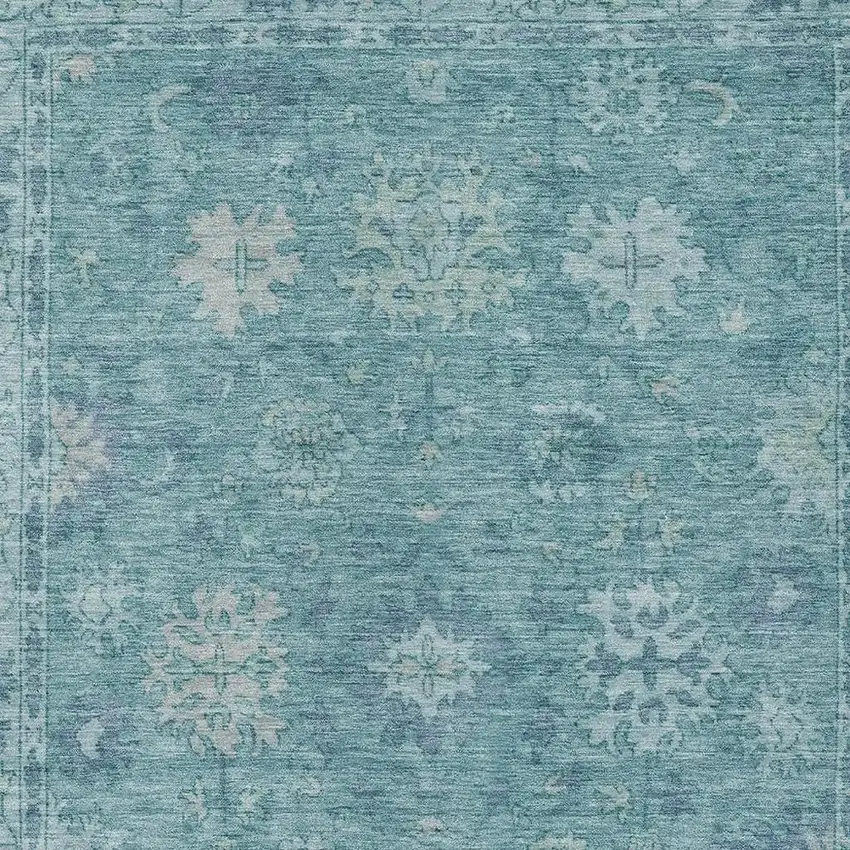 Teal Blue And Pale Aqua Floral Washable Indoor Outdoor Area Rug Photo 6