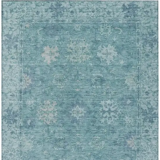 Teal Blue And Pale Aqua Floral Washable Indoor Outdoor Area Rug Photo 4