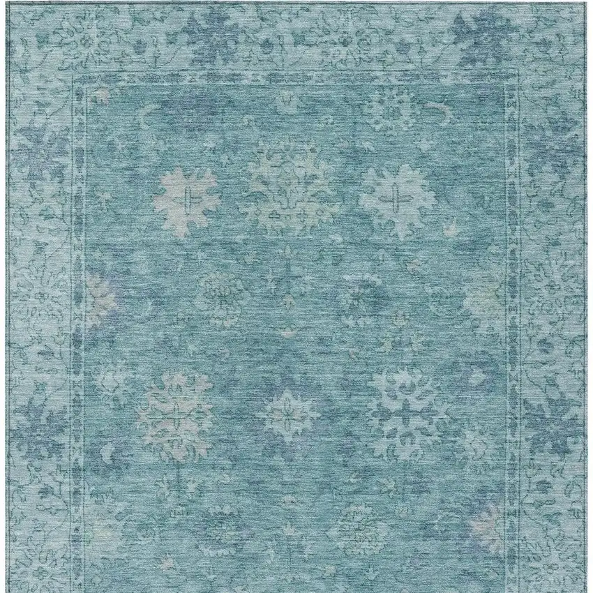 Teal Blue And Pale Aqua Floral Washable Indoor Outdoor Area Rug Photo 4