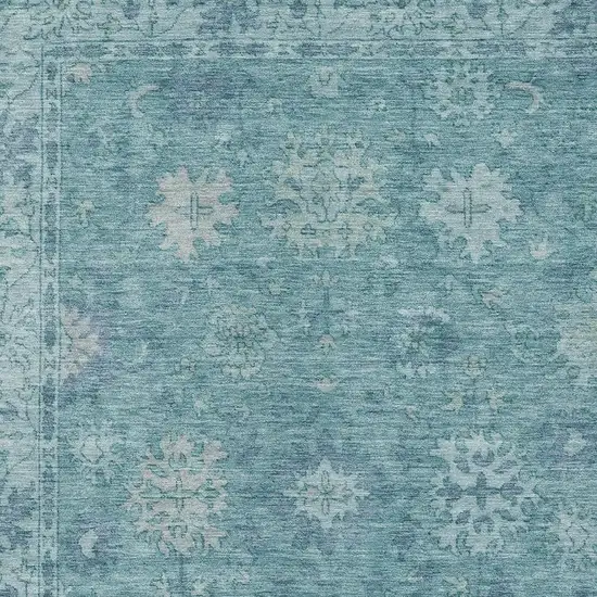 Teal Blue And Pale Aqua Floral Washable Indoor Outdoor Area Rug Photo 4