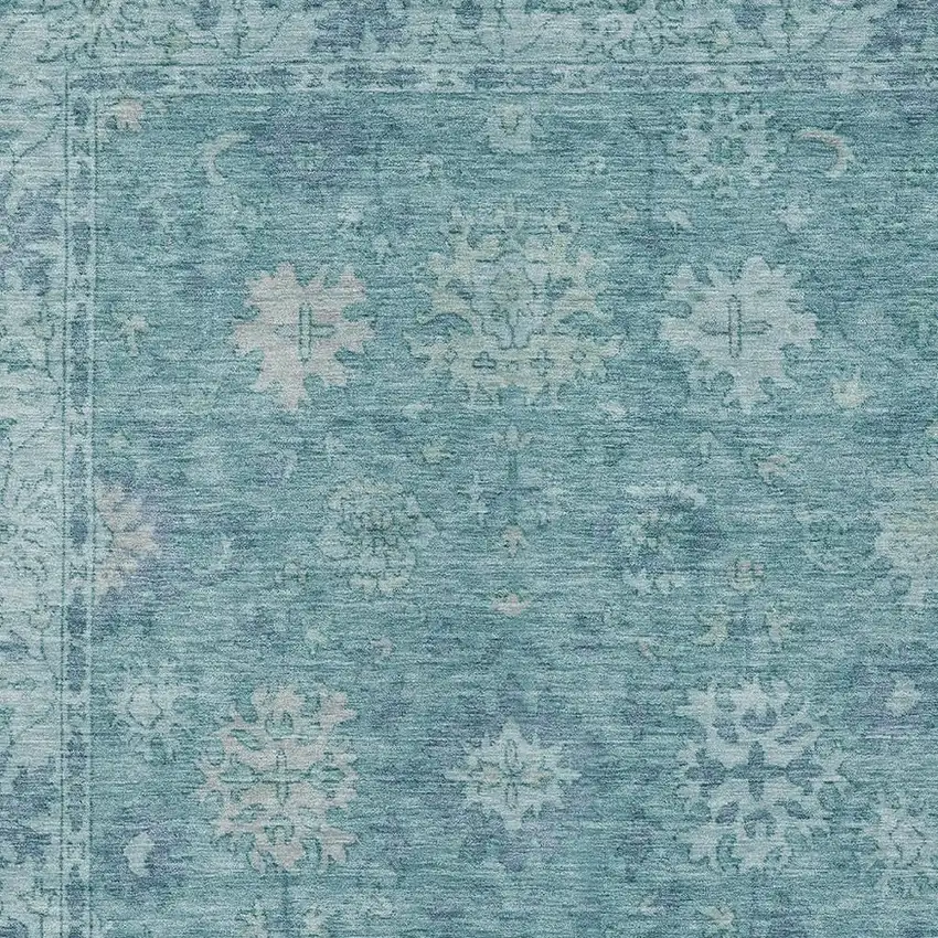 Teal Blue And Pale Aqua Floral Washable Indoor Outdoor Area Rug Photo 4