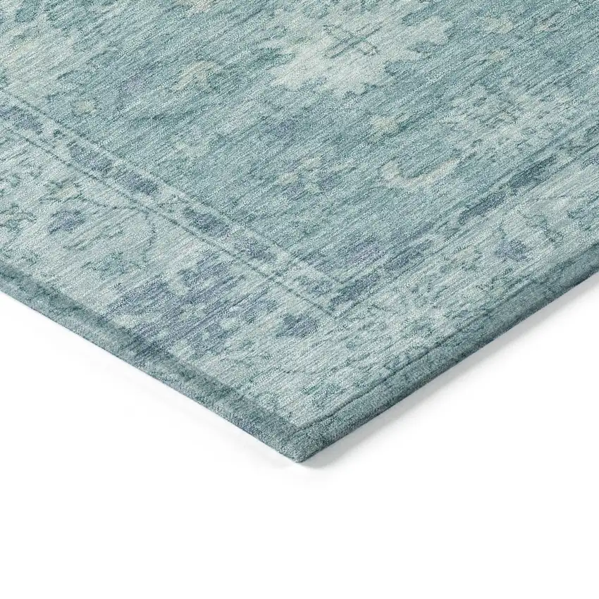 Teal Blue And Pale Aqua Floral Washable Indoor Outdoor Area Rug Photo 9