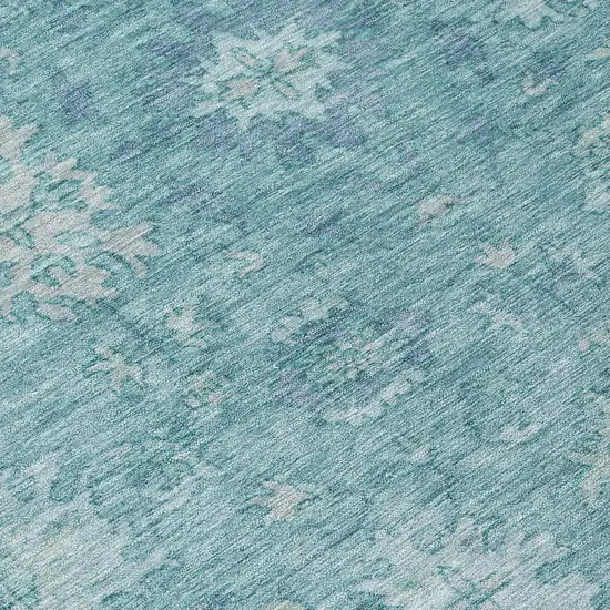 Teal Blue And Pale Aqua Floral Washable Indoor Outdoor Area Rug Photo 7