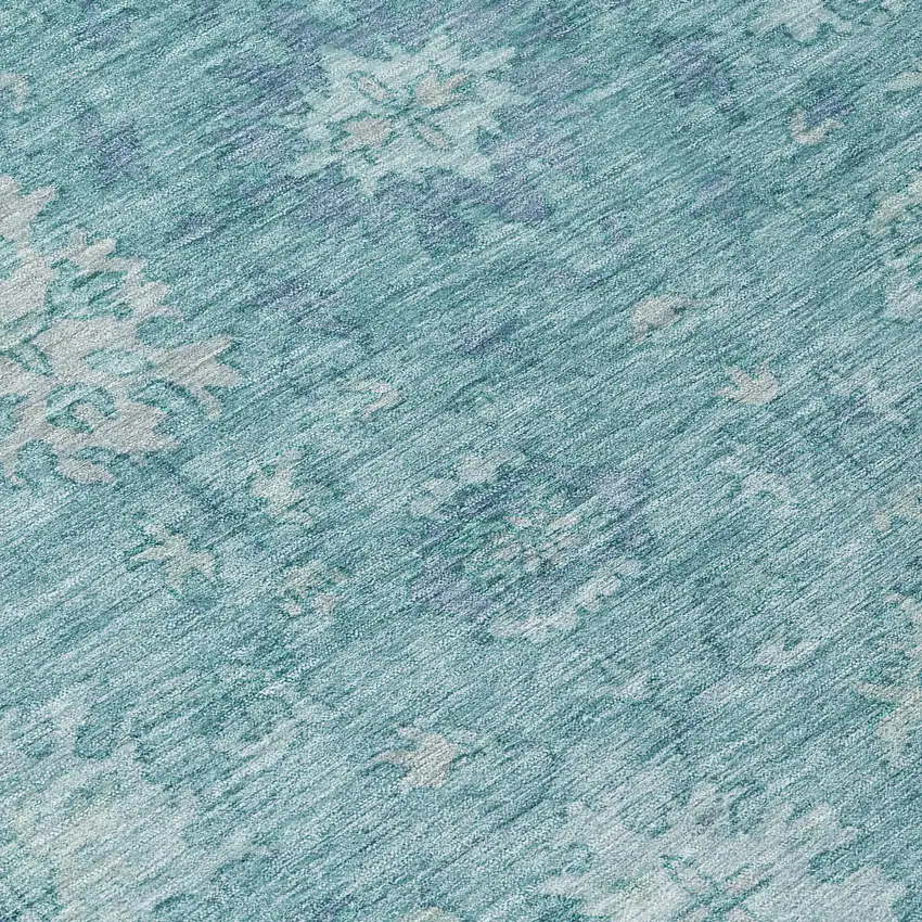 Teal Blue And Pale Aqua Floral Washable Indoor Outdoor Area Rug Photo 7
