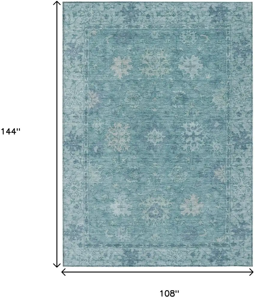 Teal Blue And Pale Aqua Floral Washable Indoor Outdoor Area Rug Photo 8