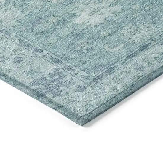 Teal Blue And Pale Aqua Floral Washable Indoor Outdoor Area Rug Photo 9
