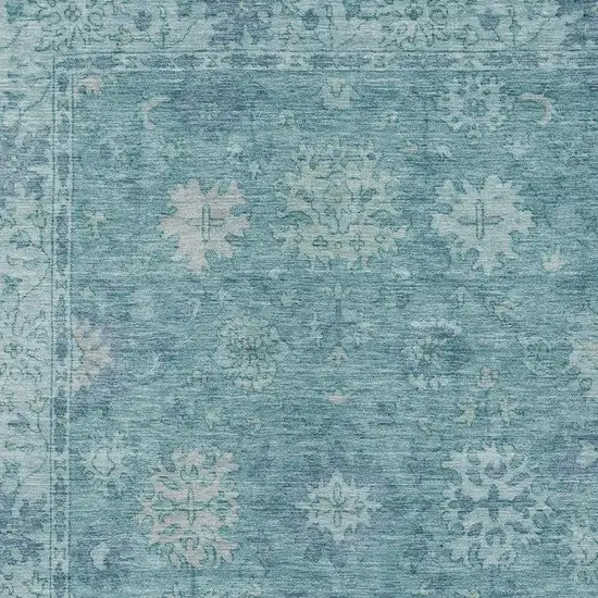 Teal Blue And Pale Aqua Floral Washable Indoor Outdoor Area Rug Photo 4