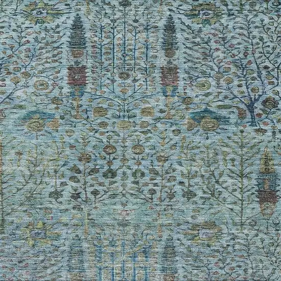 Teal Blue And Pale Aqua Floral Washable Indoor Outdoor Area Rug Photo 4