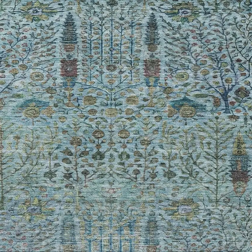 Teal Blue And Pale Aqua Floral Washable Indoor Outdoor Area Rug Photo 4