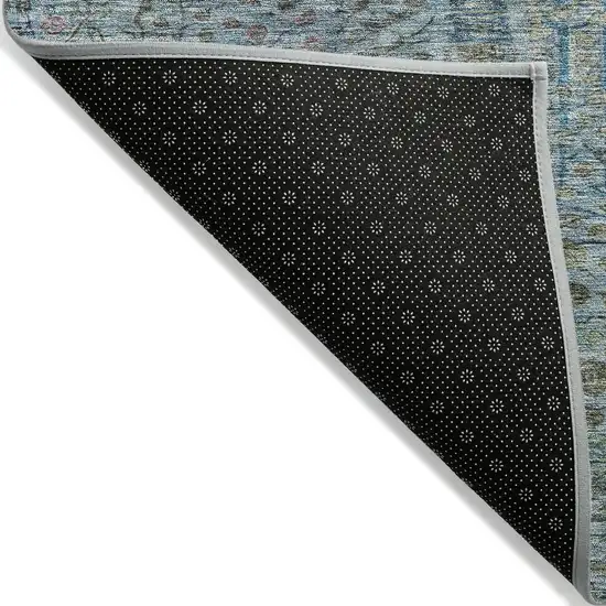 Teal Blue And Pale Aqua Floral Washable Indoor Outdoor Area Rug Photo 9