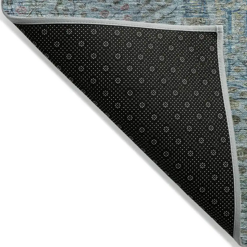 Teal Blue And Pale Aqua Floral Washable Indoor Outdoor Area Rug Photo 9