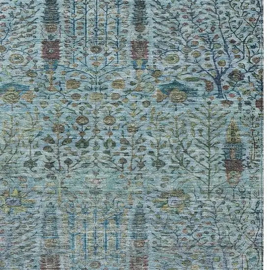 Teal Blue And Pale Aqua Floral Washable Indoor Outdoor Area Rug Photo 3