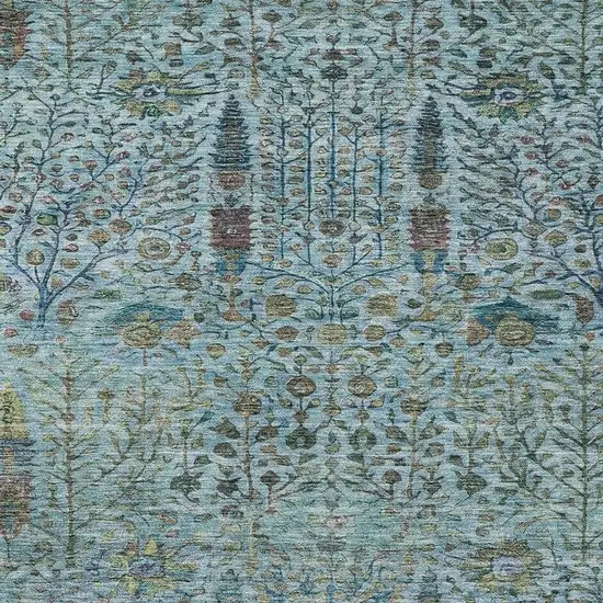 Teal Blue And Pale Aqua Floral Washable Indoor Outdoor Area Rug Photo 7