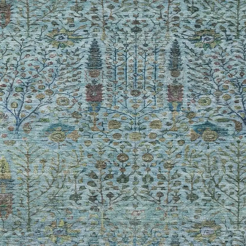 Teal Blue And Pale Aqua Floral Washable Indoor Outdoor Area Rug Photo 7