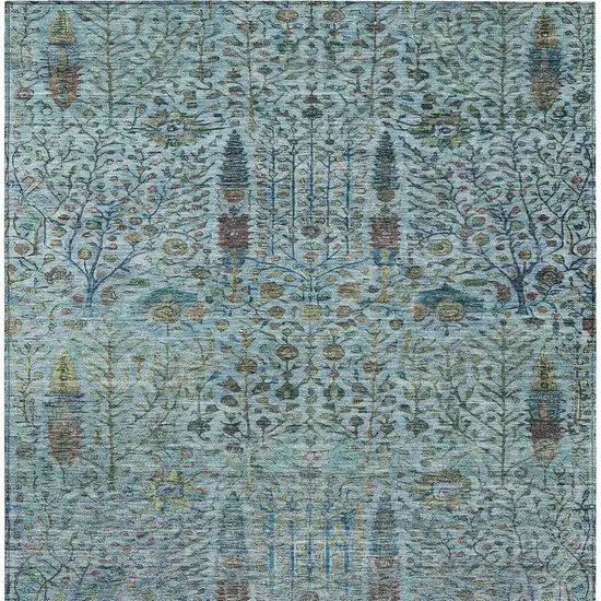 Teal Blue And Pale Aqua Floral Washable Indoor Outdoor Area Rug Photo 8