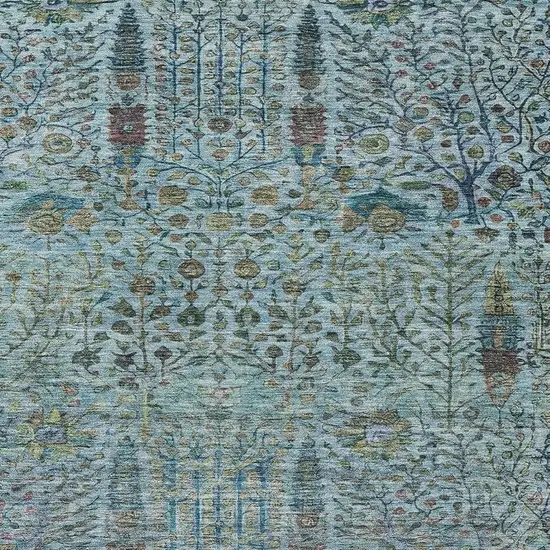 Teal Blue And Pale Aqua Floral Washable Indoor Outdoor Area Rug Photo 3