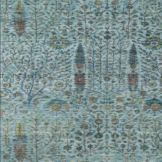Teal Blue And Pale Aqua Floral Washable Indoor Outdoor Area Rug Photo 3