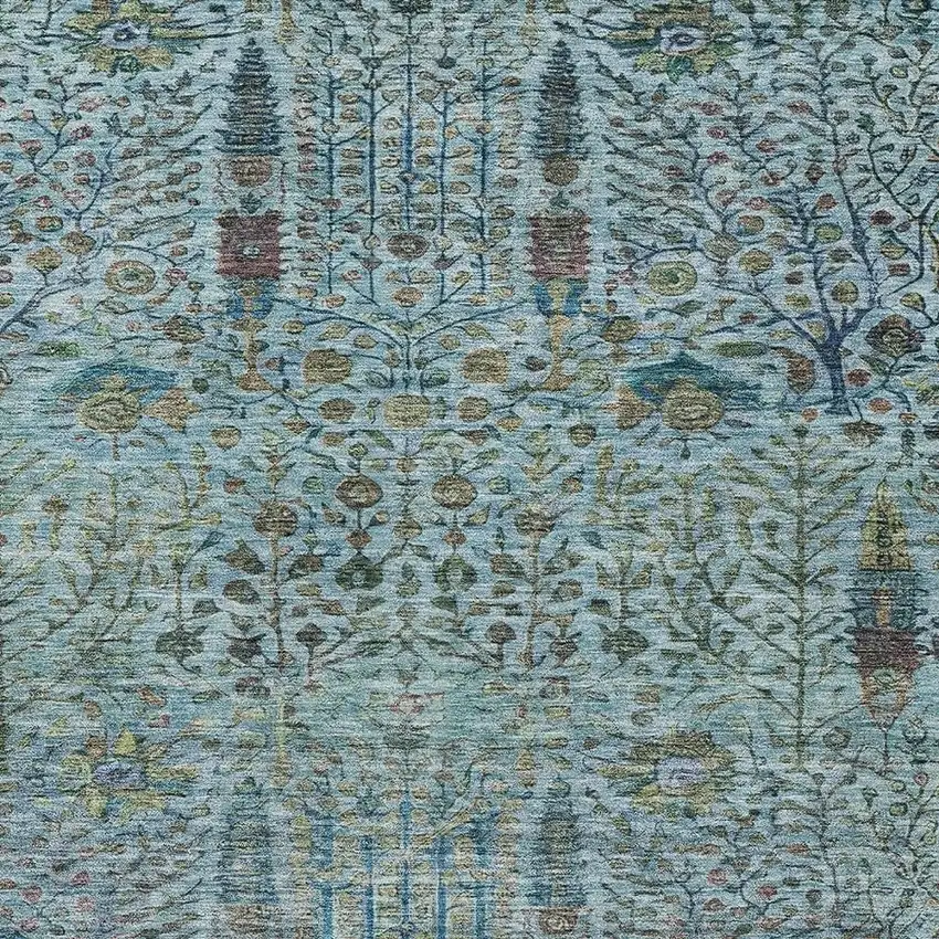 Teal Blue And Pale Aqua Floral Washable Indoor Outdoor Area Rug Photo 7
