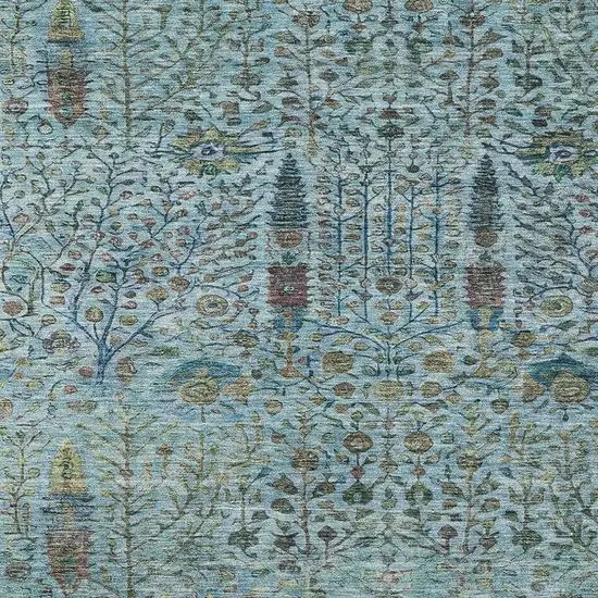 Teal Blue And Pale Aqua Floral Washable Indoor Outdoor Area Rug Photo 3