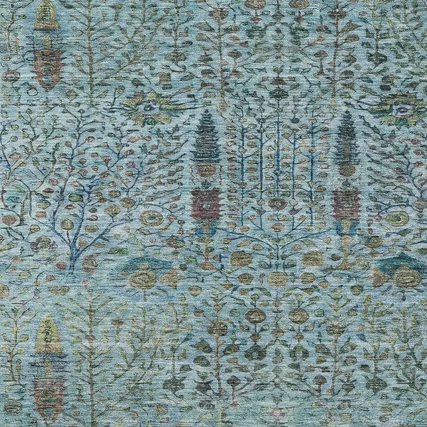 Teal Blue And Pale Aqua Floral Washable Indoor Outdoor Area Rug Photo 3