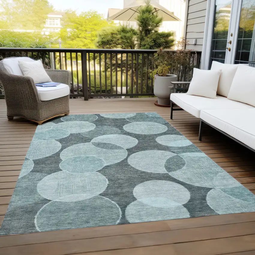 Teal Blue And Pale Aqua Geometric Washable Indoor Outdoor Area Rug Photo 8