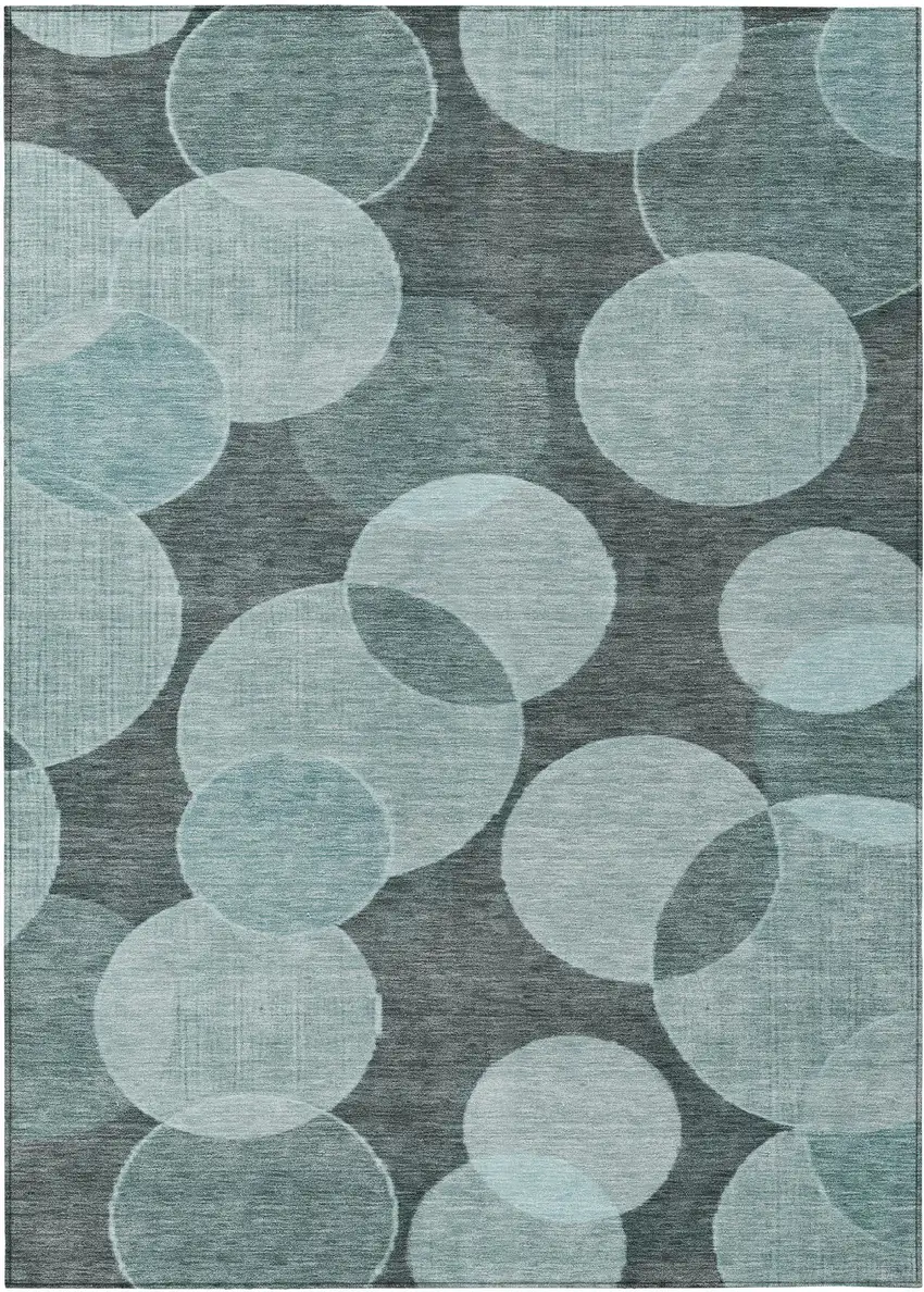Teal Blue And Pale Aqua Geometric Washable Indoor Outdoor Area Rug Photo 1