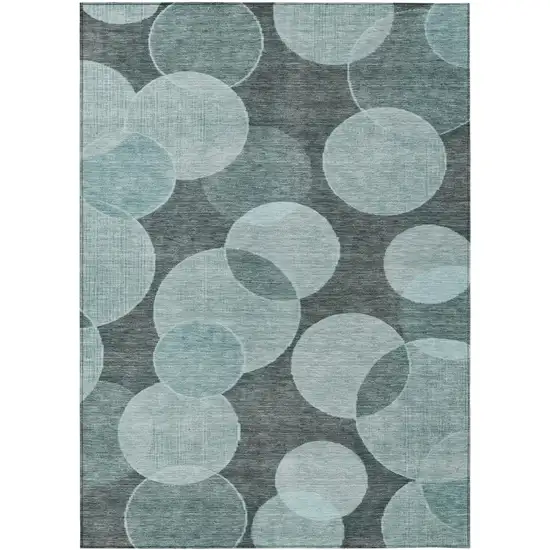 Teal Blue And Pale Aqua Geometric Washable Indoor Outdoor Area Rug Photo 1