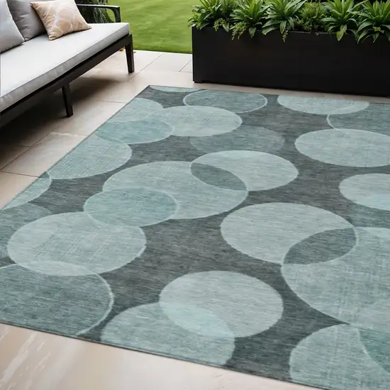 Teal Blue And Pale Aqua Geometric Washable Indoor Outdoor Area Rug Photo 2