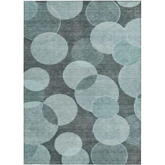 Teal Blue And Pale Aqua Geometric Washable Indoor Outdoor Area Rug Photo 4