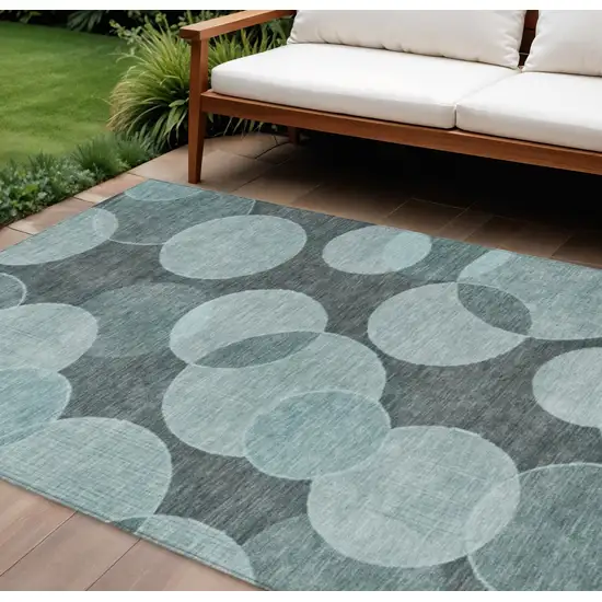 Teal Blue And Pale Aqua Geometric Washable Indoor Outdoor Area Rug Photo 2