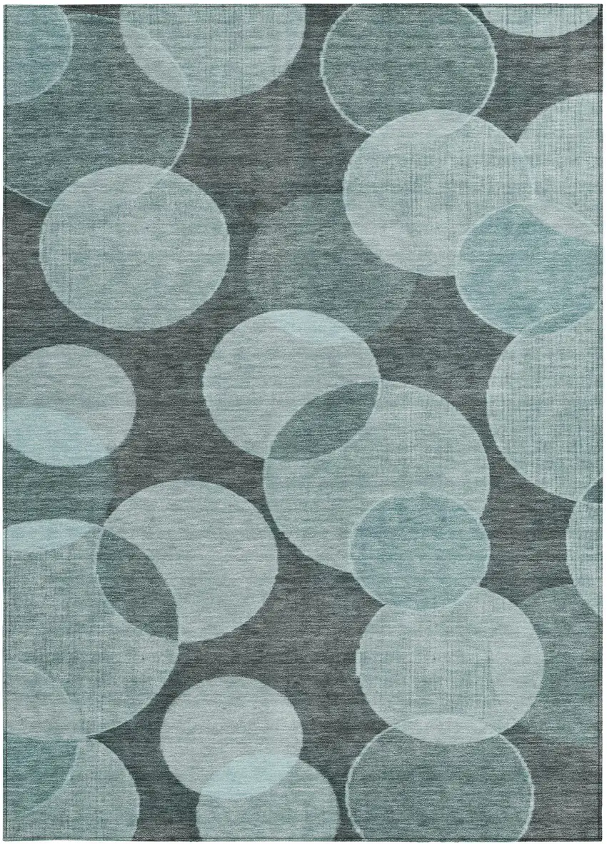 Teal Blue And Pale Aqua Geometric Washable Indoor Outdoor Area Rug Photo 3