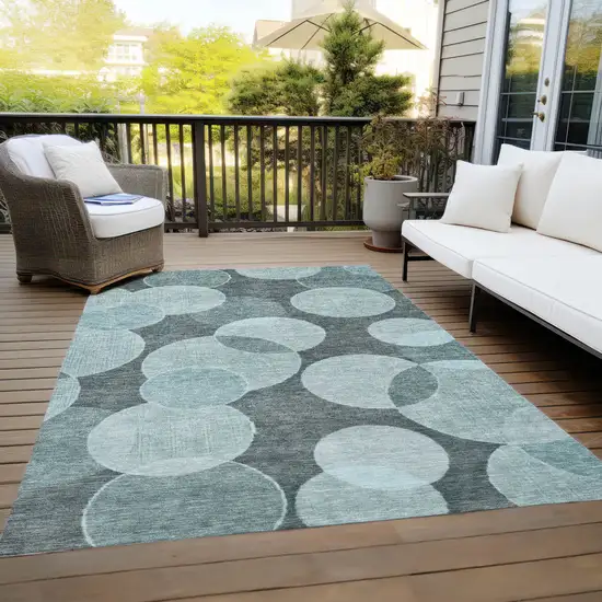 Teal Blue And Pale Aqua Geometric Washable Indoor Outdoor Area Rug Photo 8