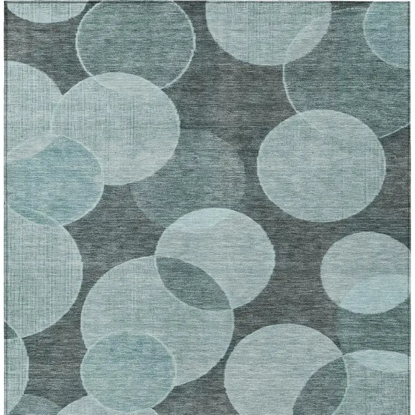 Teal Blue And Pale Aqua Geometric Washable Indoor Outdoor Area Rug Photo 4